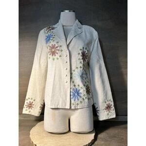 Carole Little 100% Silk Jacket Womens SIZE XL EMBROIDERY DESIGN LINED BEAUTIFUL